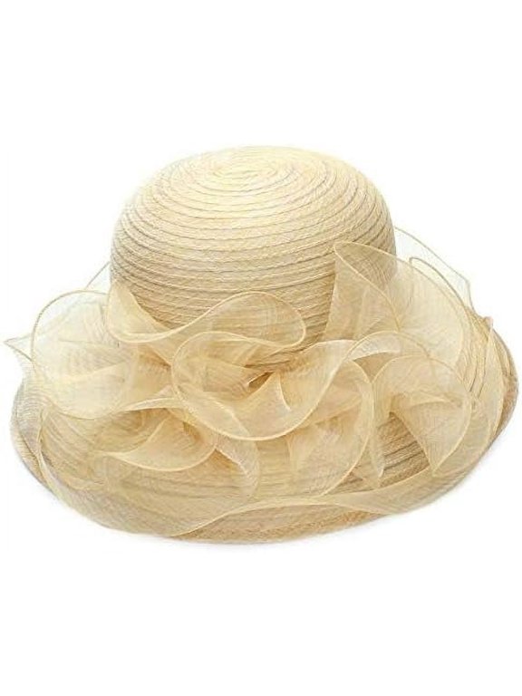 Women Organza Derby Sun Hat,Kentucky Fascinator Cocktail Tea Party Hat Flower Church Wedding Bridal Straw Caps