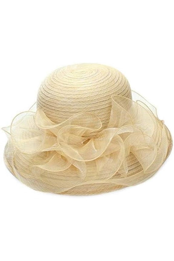 Women Organza Derby Sun Hat,Kentucky Fascinator Cocktail Tea Party Hat Flower Church Wedding Bridal Straw Caps