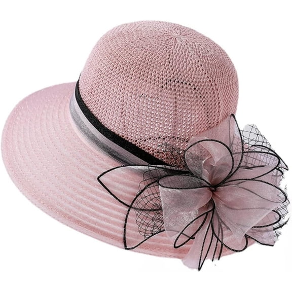 LinYooLi Women Organza Kentucky Derby Hat Bridal Wedding Church Tea Party Wide Brim Foldable Summer Sun Cap