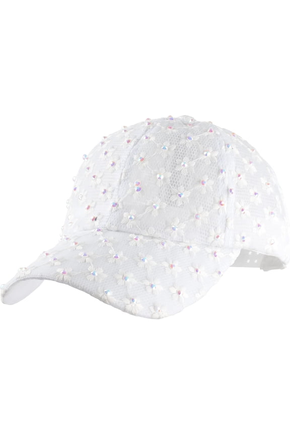 Women Rhinestone Embroidery Floral Lace Visor Sunhat Summer Outdoor Travel Baseball Cap