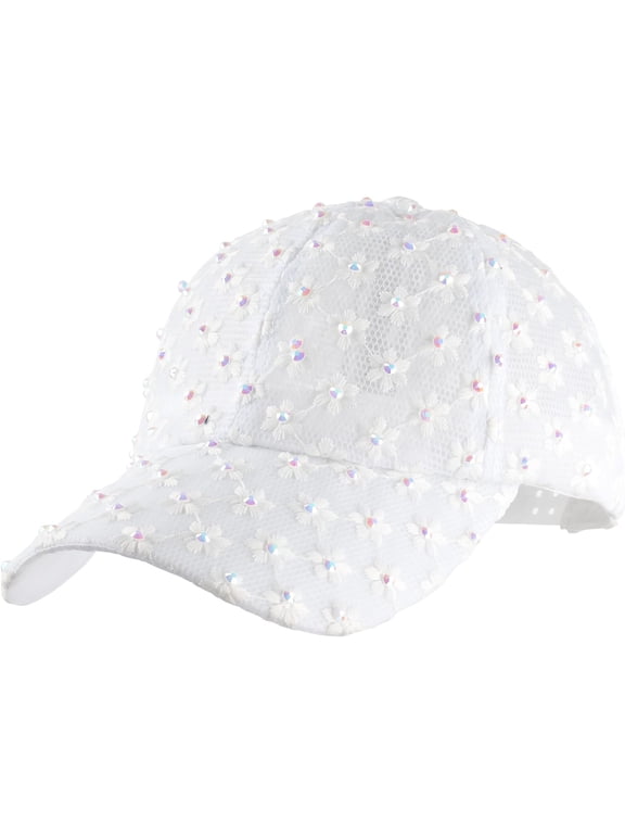 Women Rhinestone Embroidery Floral Lace Visor Sunhat Summer Outdoor Travel Baseball Cap