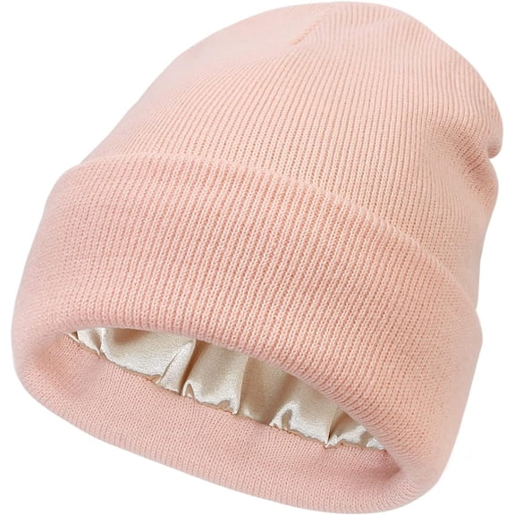 LinYooLi Women Saitn Lined Knit Beanie Hat Winter Hat for Women Warm Cuffed Skull Cap