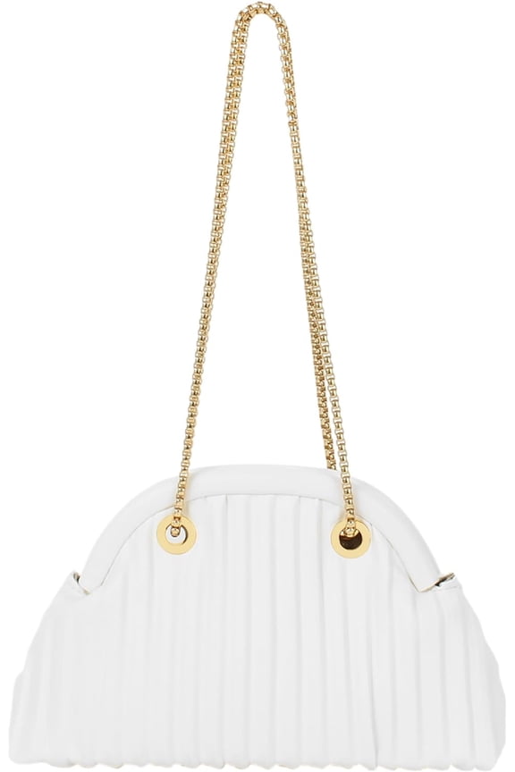 Women Small Stripes Seashell Evening Clutch Handbag Chain Strap Cross-body Bag