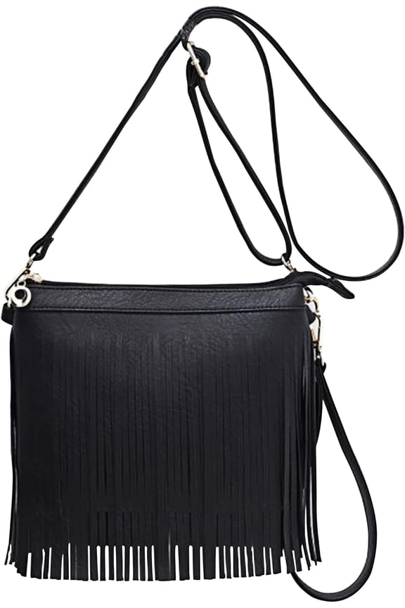 Women Small Tassel Faux Leather Cross Body Shoulder Bag Hobo Bag