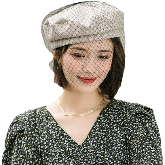 LinYooLi Women Solid Color Beret French Artist Beanie Cap with Netting