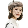 thumbnail image 1 of LinYooLi Women Solid Color Beret French Artist Beanie Cap with Netting, 1 of 7