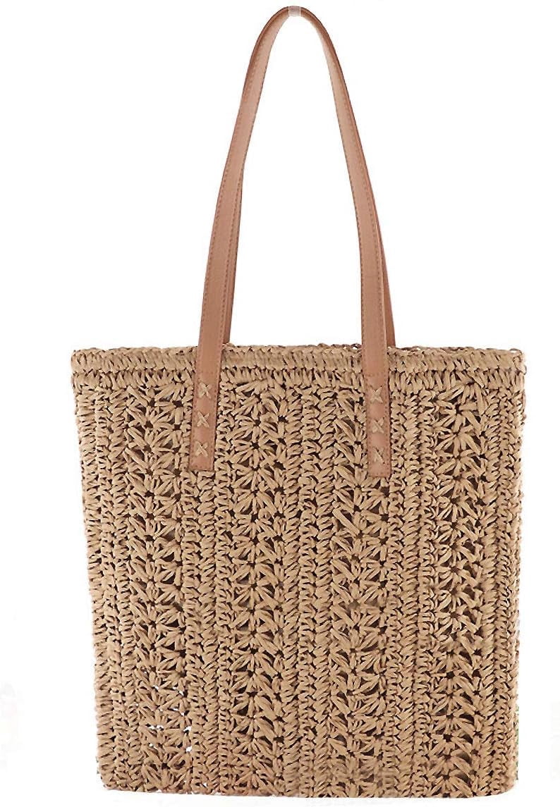 LinYooLi Women Straw Crochet Tote Bohemian Summer Beach Bag Large Handmade Shoulder Bag