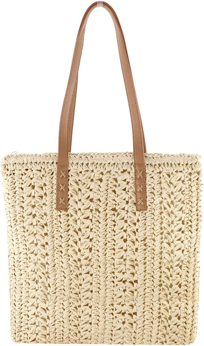 LinYooLi Women Straw Crochet Tote Bohemian Summer Beach Bag Large Handmade Shoulder Bag