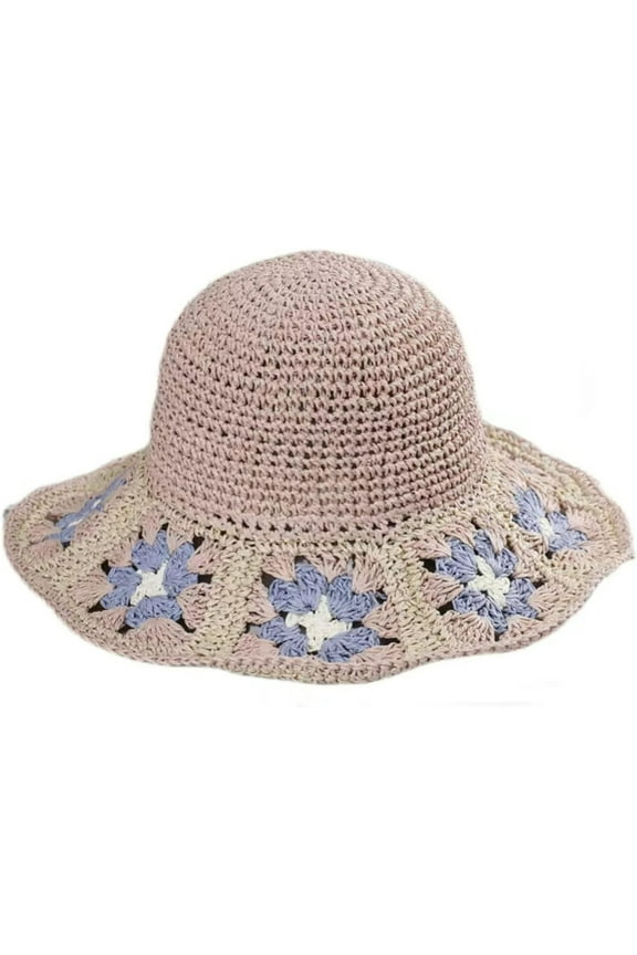 Women Straw Hat Bohemian Cute Floral Summer Beach Hat Preppy Stuff Hand Woven Bucket Cap Y2k Aesthetic Accessories
