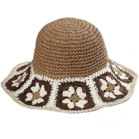 LinYooLi Women Straw Hat Bohemian Cute Floral Summer Beach Hat Preppy Stuff Hand Woven Bucket Cap Y2k Aesthetic Accessories