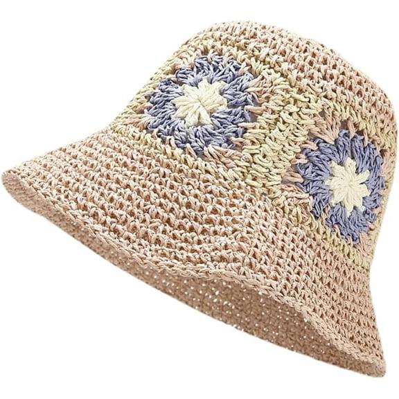 LinYooLi Women Straw Hat Foldable Woven Bucket Hat Floral Fairycore Aesthetic Summer Beach Hat Cottagecore Accessories Preppy Stuff