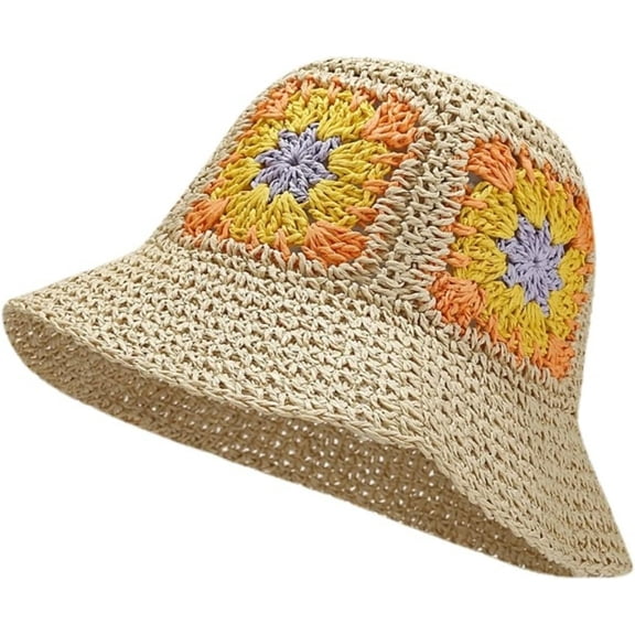 LinYooLi Women Straw Hat Foldable Woven Bucket Hat Floral Fairycore Aesthetic Summer Beach Hat Cottagecore Accessories Preppy Stuff