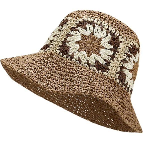 LinYooLi Women Straw Hat Foldable Woven Bucket Hat Floral Fairycore Aesthetic Summer Beach Hat Cottagecore Accessories Preppy Stuff