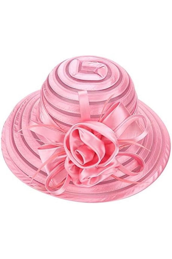Women Straw-Organza Spring-Hat Floral-Decor, Derby Cocktail Tea Party Sun Hat Wedding Bridal Flower Church Hat Packable