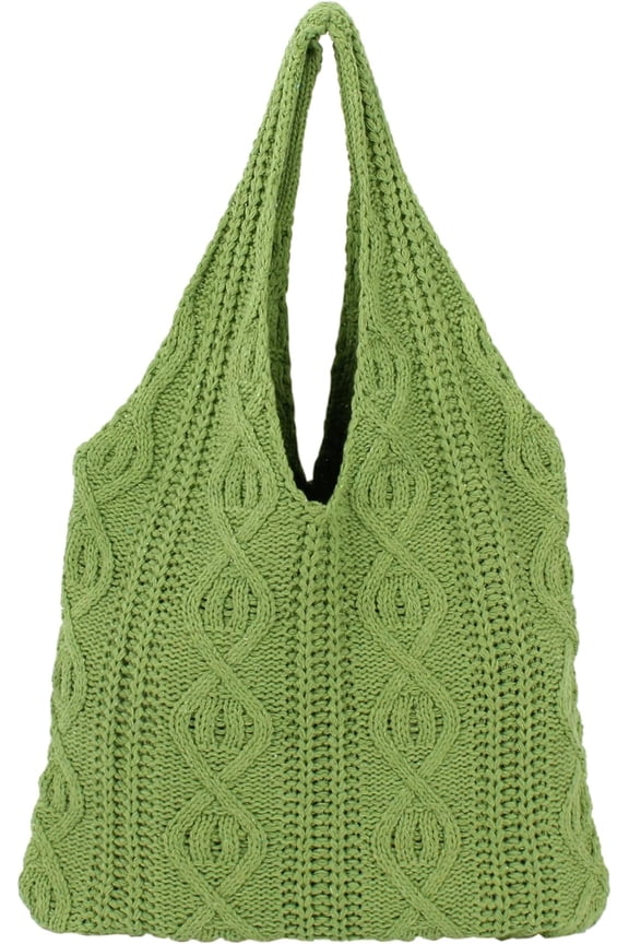Women Twist Pattern Woolen Yarn Woven Shoulder Bag Top-handle Bag Tote