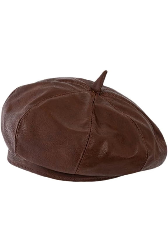 Women Vintage Soft PU Leather Pumpkin Beret Hat Casual French Hats