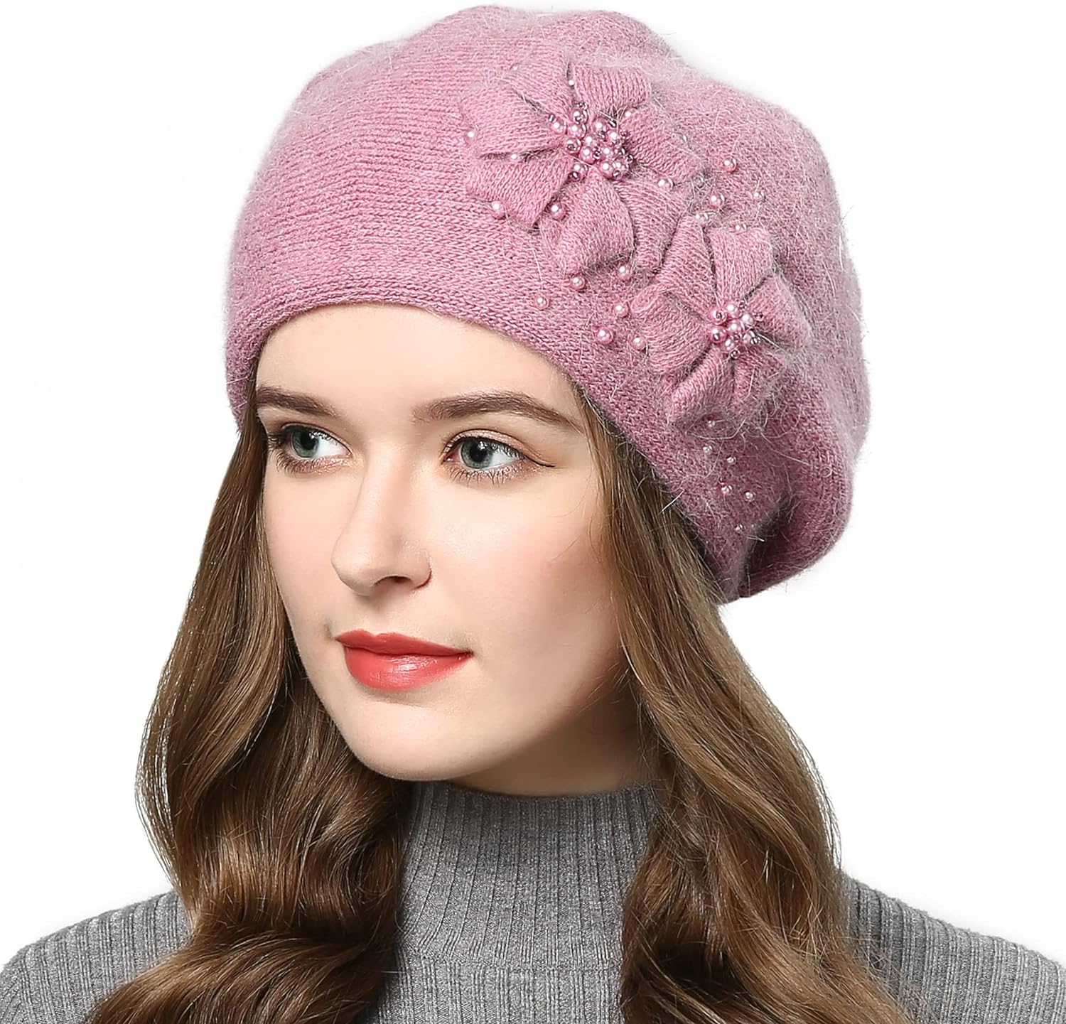 LinYooLi Women Winter Knit Beret Hat Rabbit Hair French  display picture 2