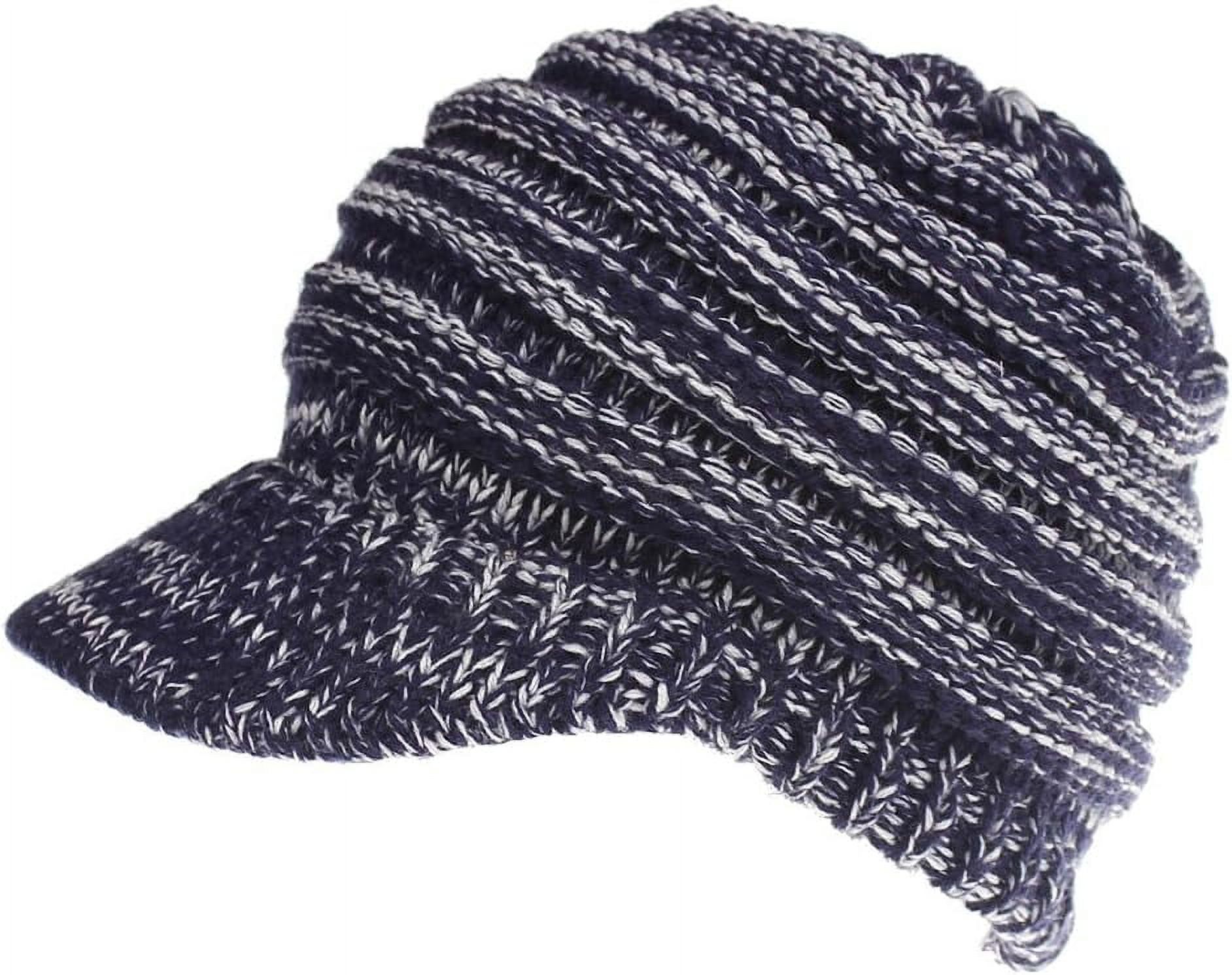LinYooLi Women Winter Warm Knit Messy High Bun Ponytail Hat Visor Beanie Cap Knitted Baseball Cap