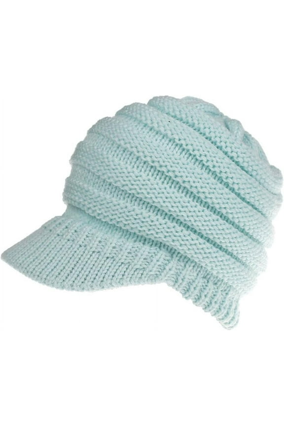 Women Winter Warm Knit Messy High Bun Ponytail Hat Visor Beanie Cap Knitted Baseball Cap