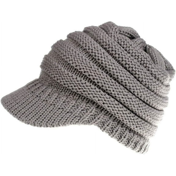 LinYooLi Women Winter Warm Knit Messy High Bun Ponytail Hat Visor Beanie Cap Knitted Baseball Cap