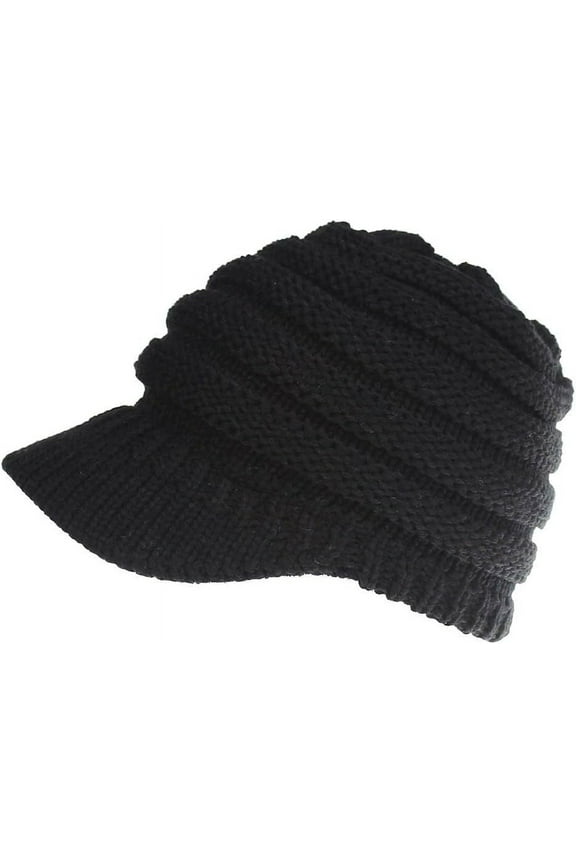 Women Winter Warm Knit Messy High Bun Ponytail Hat Visor Beanie Cap Knitted Baseball Cap