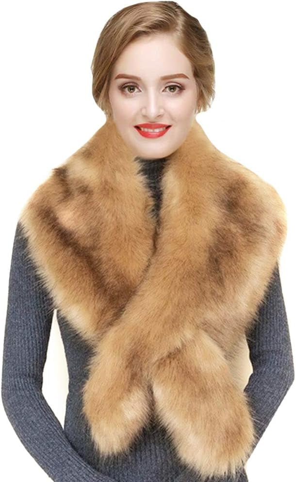 LinYooLi Women Winter Warm Soft Faux Fox Fur Scarf Shawl Neck Warmer ...