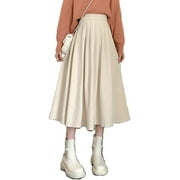 LinYooLi Women's Boho Preppy Pleated A-Line Flowy Swing Maxi Long Skirt Korean Fashion Grunge Clothes Teen Girls Trendy Stuff