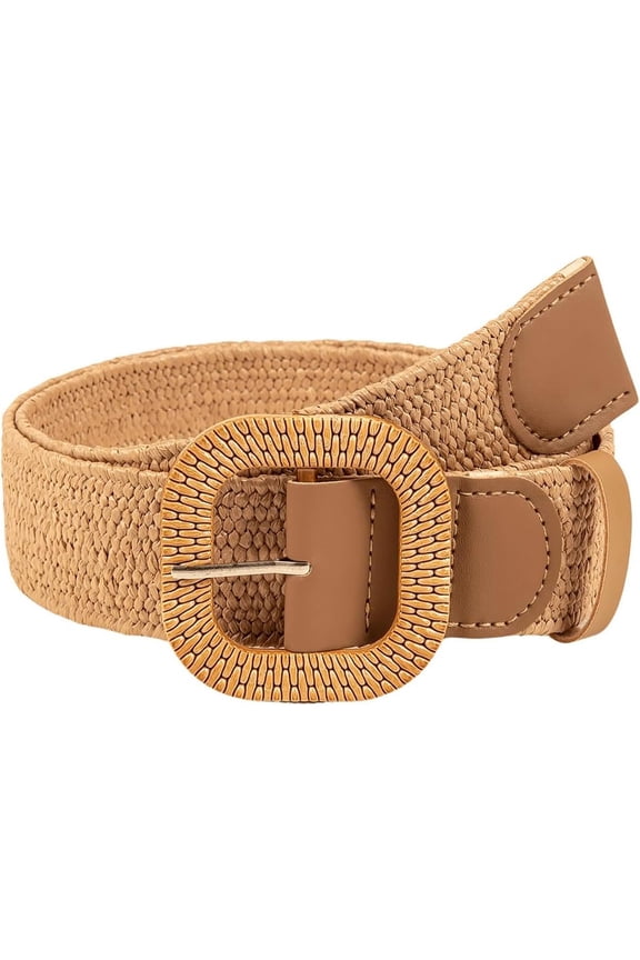 Women's Buckle Elastic Straw Waist Belt Boho Ladies Braided Belt
