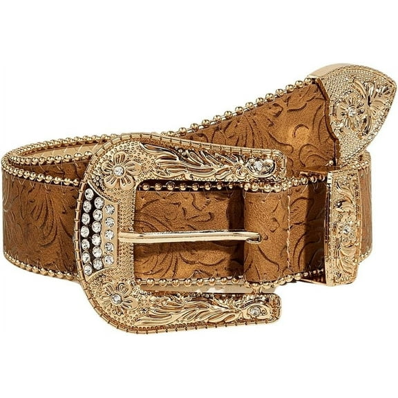 LinYooLi Women's Carved Pattern Leopard Print PU Leather Wide Buckle Belt