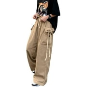 LinYooLi Women's Goth Cargo Pants Baggy Wide Leg Pants Vintage Casual Harajuku Trousers