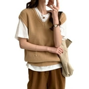 LinYooLi Women's Knit Sweater Vest Y2K Sleeveless Crop Top Preppy Aesthetic Pullover Knitwear Cute Korean Fashion Clothing