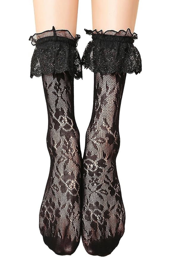 Women's Lace Anklet Sock with Ruffle, 2 Pairs Set