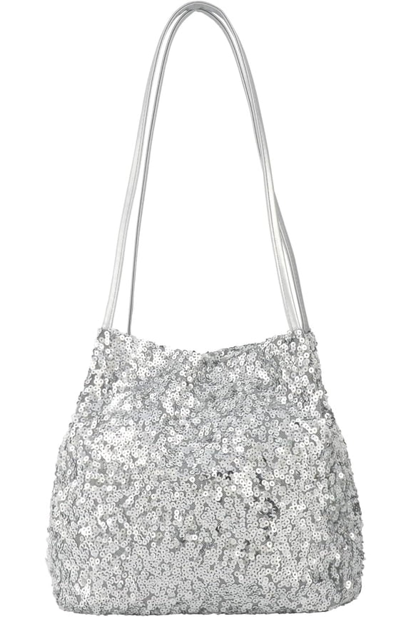 Women's Sequins Shoulder Hobo Bag Faux Leather Bucket Purse Large Capacity Shopping Handbag Satchel Purse