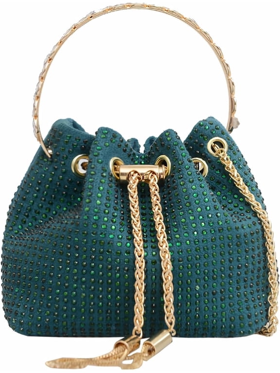 Women's Sparkly Rhinestone Bag Purse Glitter Handbag Evening Bag Drawstring Bucket Crossbody Bag for Wedding Party Prom