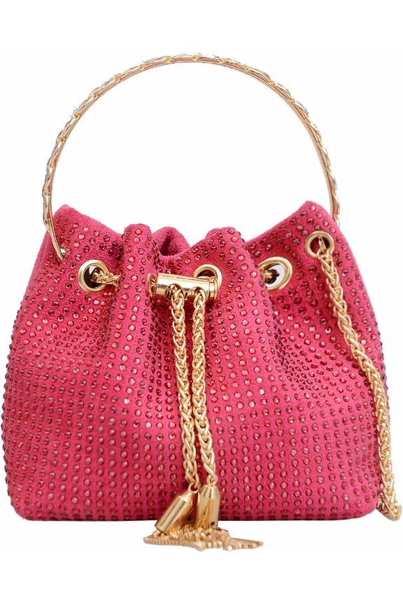 Women's Sparkly Rhinestone Bag Purse Glitter Handbag Evening Bag Drawstring Bucket Crossbody Bag for Wedding Party Prom