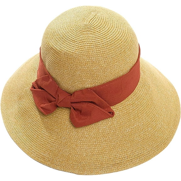 LinYooLi Women's Straw Sun Hats UV Protection Large Wide Brim Summer Beach Hats Foldable Packable Adjustable for Travel