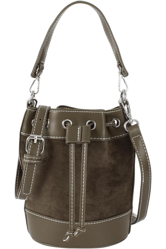 Women's Suede Bucket Shoulder Crossbody Bag Drawstring Tassel Barrel Shape Hobo Purse