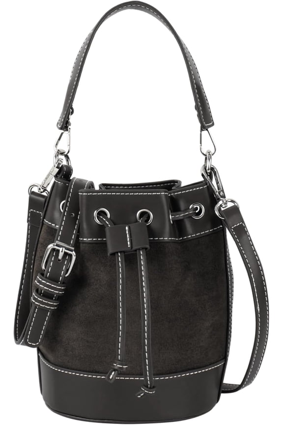 Women's Suede Bucket Shoulder Crossbody Bag Drawstring Tassel Barrel Shape Hobo Purse