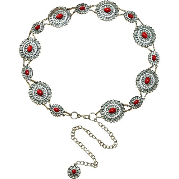 LinYooLi Women's Textured Geo Adjustable Metal Chain Belt for Jeans Dresses