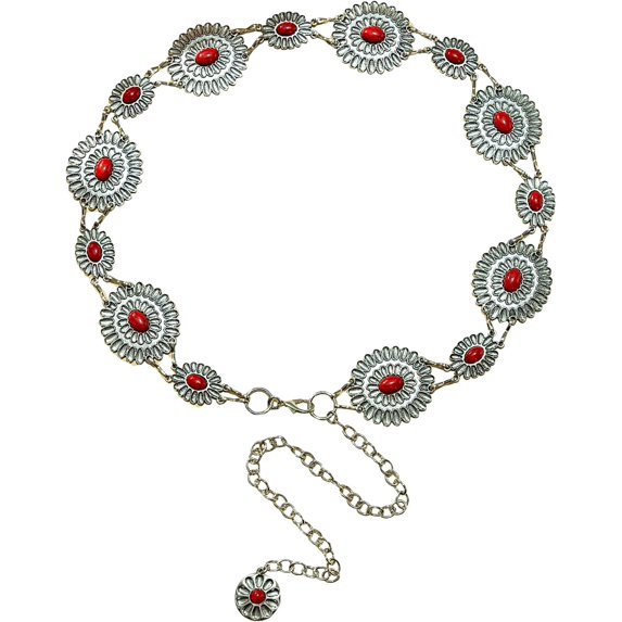 LinYooLi Women's Textured Geo Adjustable Metal Chain Belt for Jeans Dresses