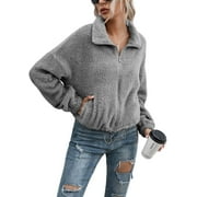 LinYooLi Women's Warm Fleece Sherpa Jackets Full Zip Faux Shearling Coats Oversized Winter Fuzzy Short Teddy Coat Zipper Outwear