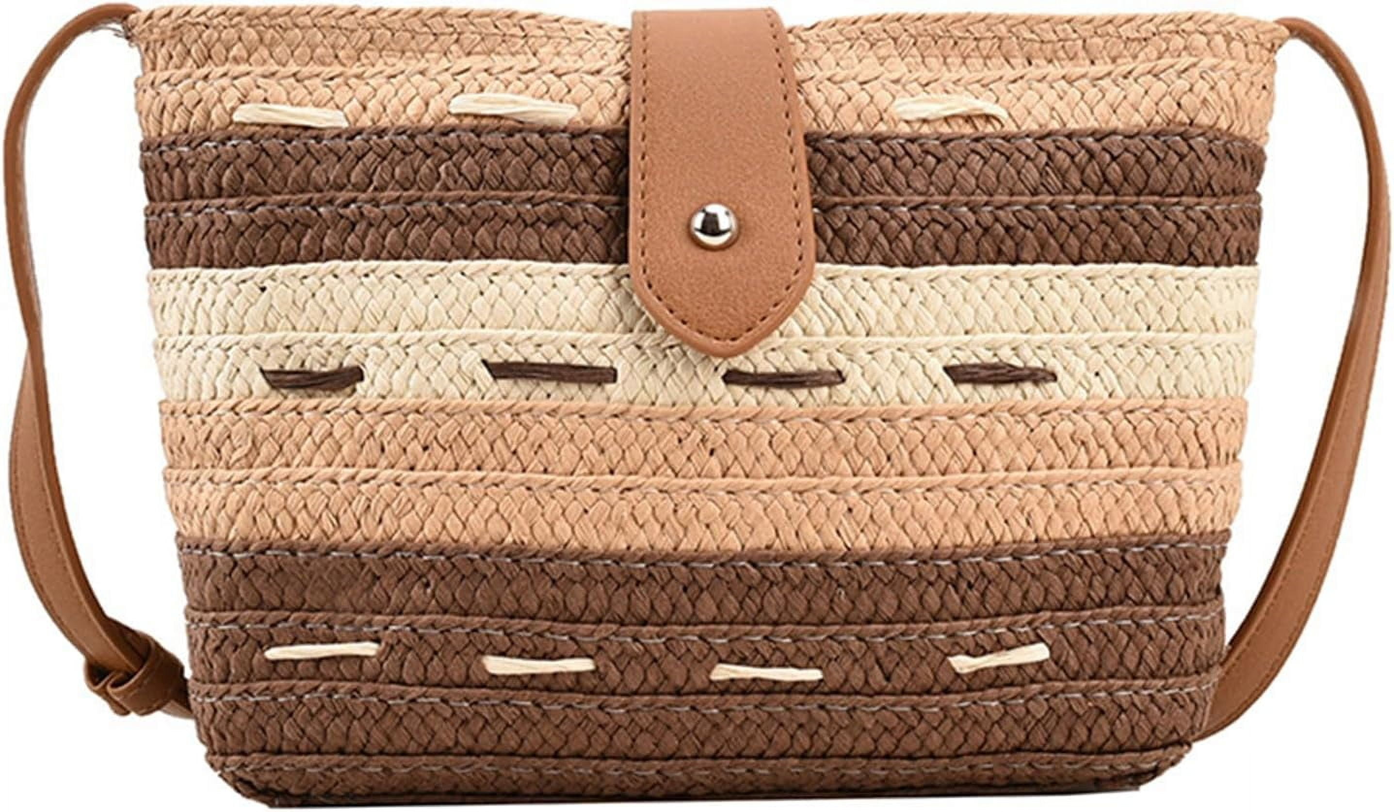 LinYooLi Women's Woven Straw Shoulder Handbag, Khaki