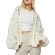LinYooLi Womens Chunky Cardigan Long Sleeve V Neck Cable Knit Oversized Open Front Sweaters Y2K Aesthetic Knitwear