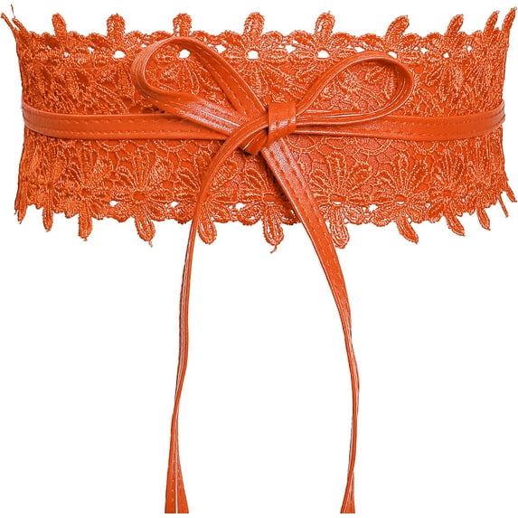 LinYooLi Womens Faux Leather Lace Waist Belt,Wide Wrap Around Obi Belt,Self Tie Boho Cinch Belts