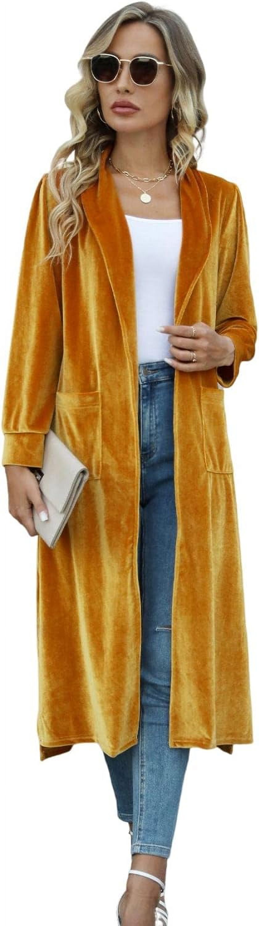 LinYooLi Womens Long Velvet Cardigan Jacket Casual Open Front Velour Cardigan Outwear Lapel