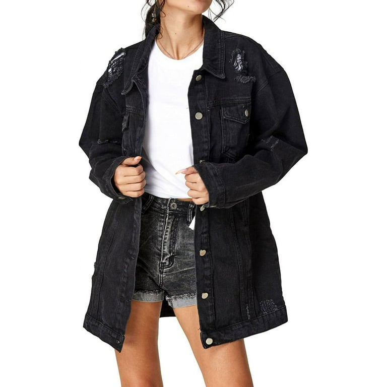 Ladies longer length denim jacket outlet