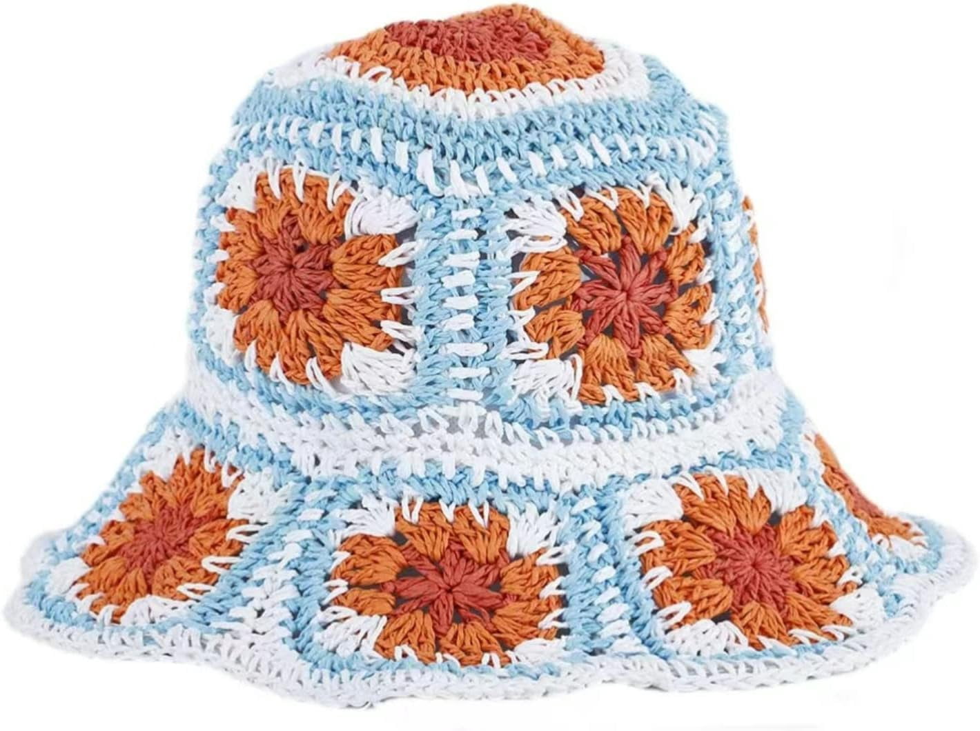 LinYooLi Womens Straw Sun Hat Floral Woven Bucket Hat Y2k  display picture 3