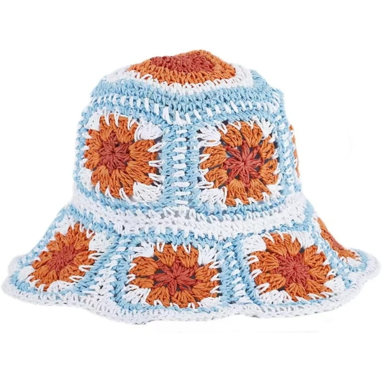 Women Straw Sun Hat Floral Woven Crochet Bucket Hat Y2K Beach Accessories Sumleno Women Straw Sun Hat Floral Woven Crochet Bucket Hat  main image 2