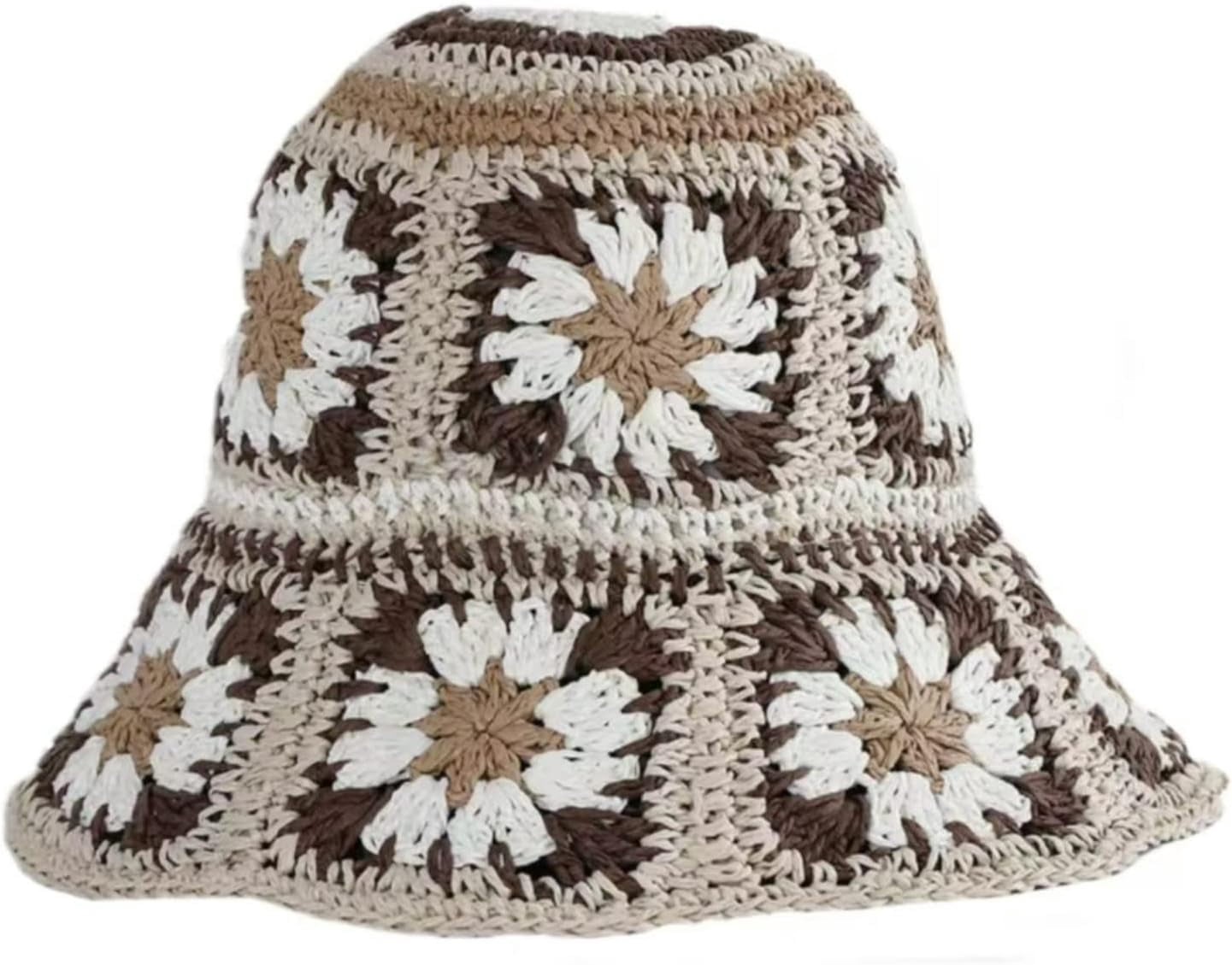 Straw Sun Hat Bucket Hat Y2K Aesthetic Woven Floral Boho Foldable Beach Cap Multicolor Floral Crochet Straw Sun Hat Foldable Packable  main image 4