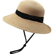 LinYooLi Womens Straw Sun Hat Wide Brim Wind Lanyard Summer Beach Hat Outdoor 22-23 Inches